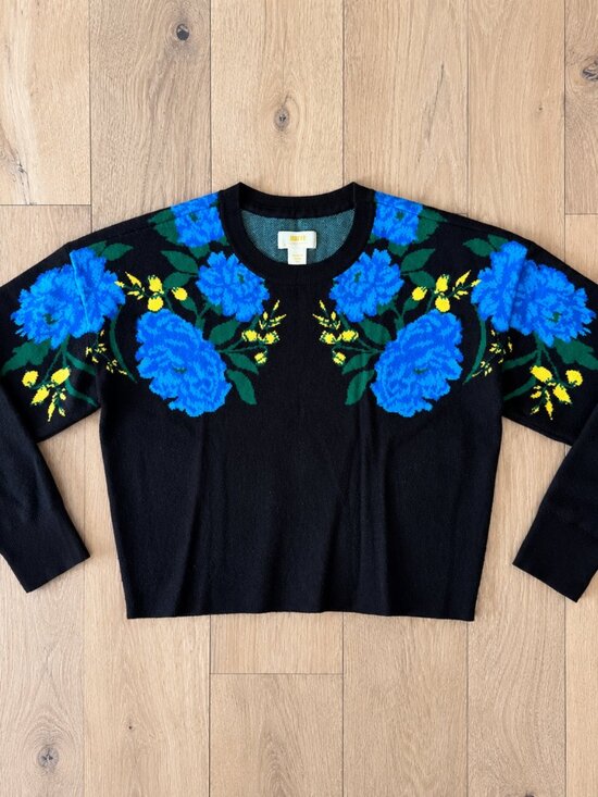 Maeve Sweaters - Maeve Anthropologie Blue Floral Knit Sweater Black Size Medium